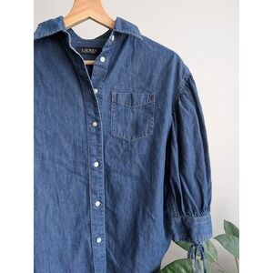 Vintage Ralph Lauren denim shirt XS Black Label puff sleeve lace up tie cuff boh